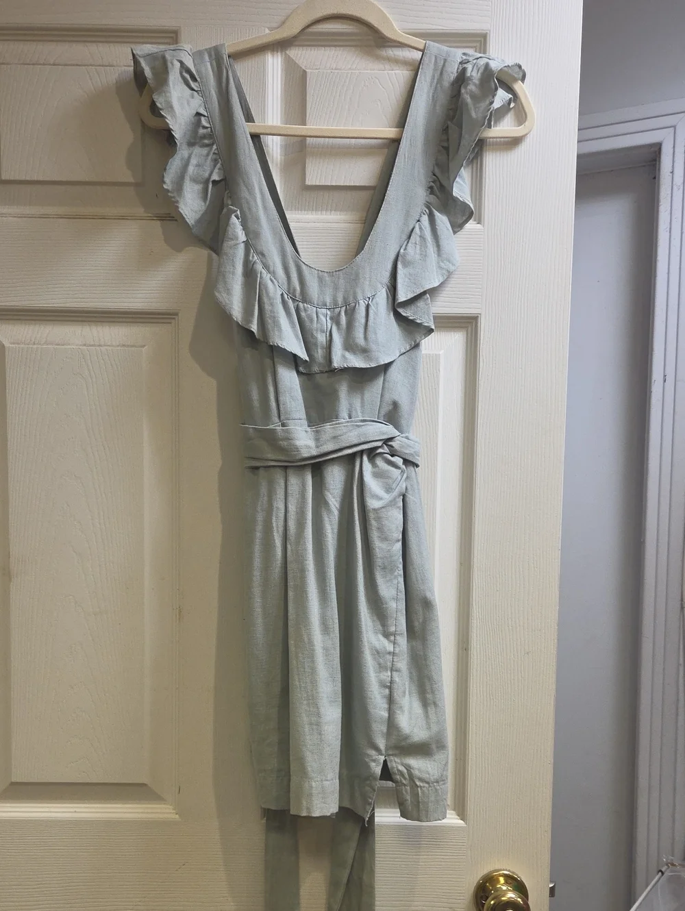 Free People Lara Sage Ruffle Tie-Waist Mini Skirt NWT